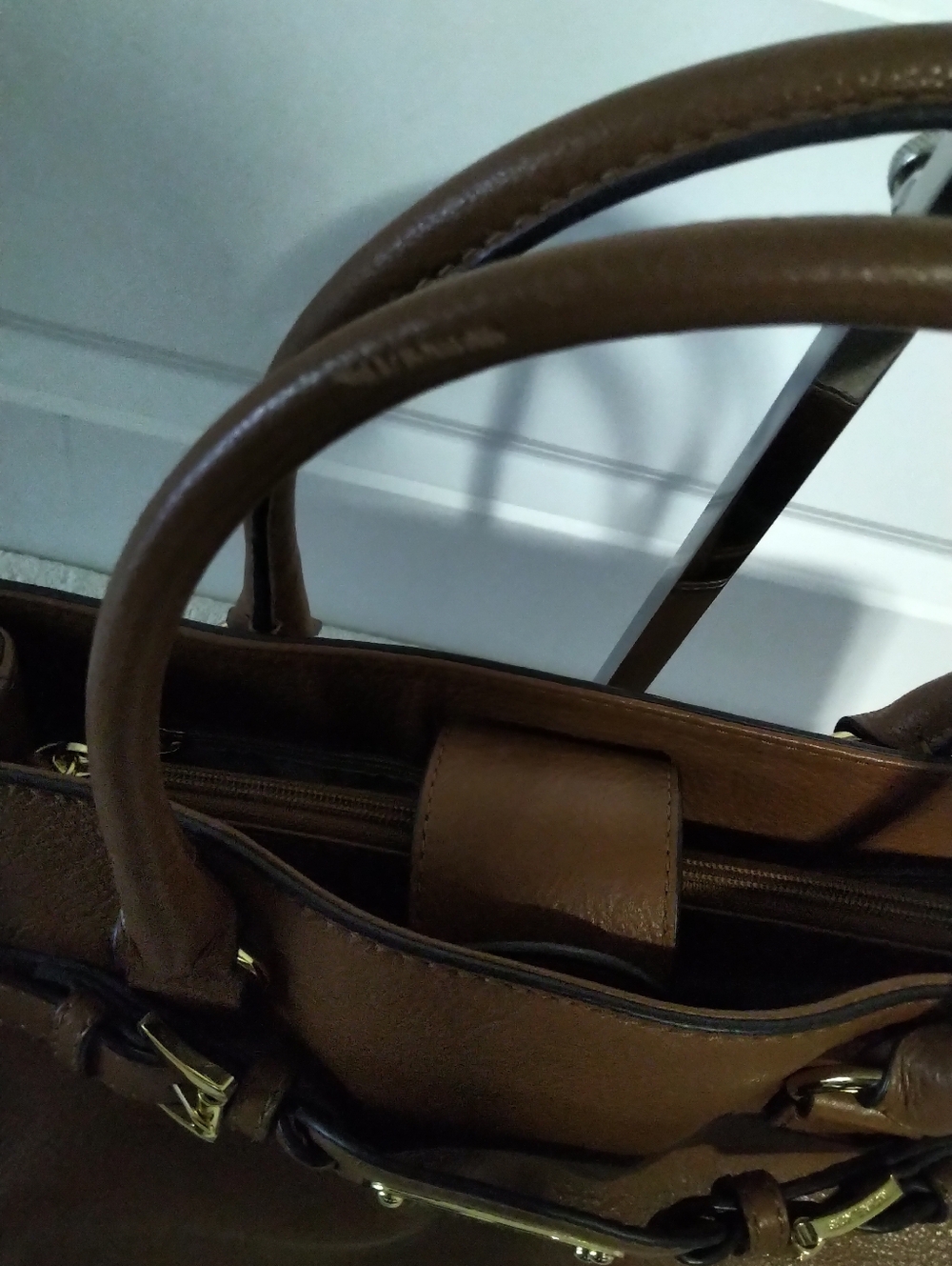 Michael Kors Hamilton East-West Brown Leather Satchel Bag - Picture 13 of 13